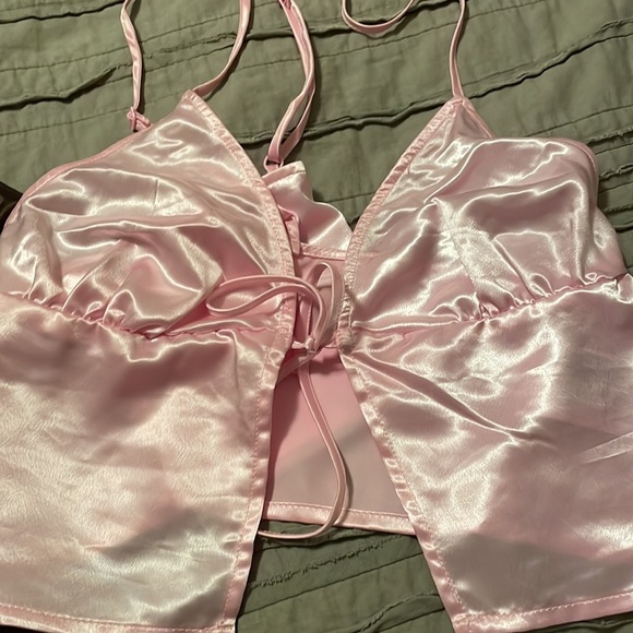 Middle Tie together designed crop tops, Pink/ Brown, H&M - Picture 3 of 7